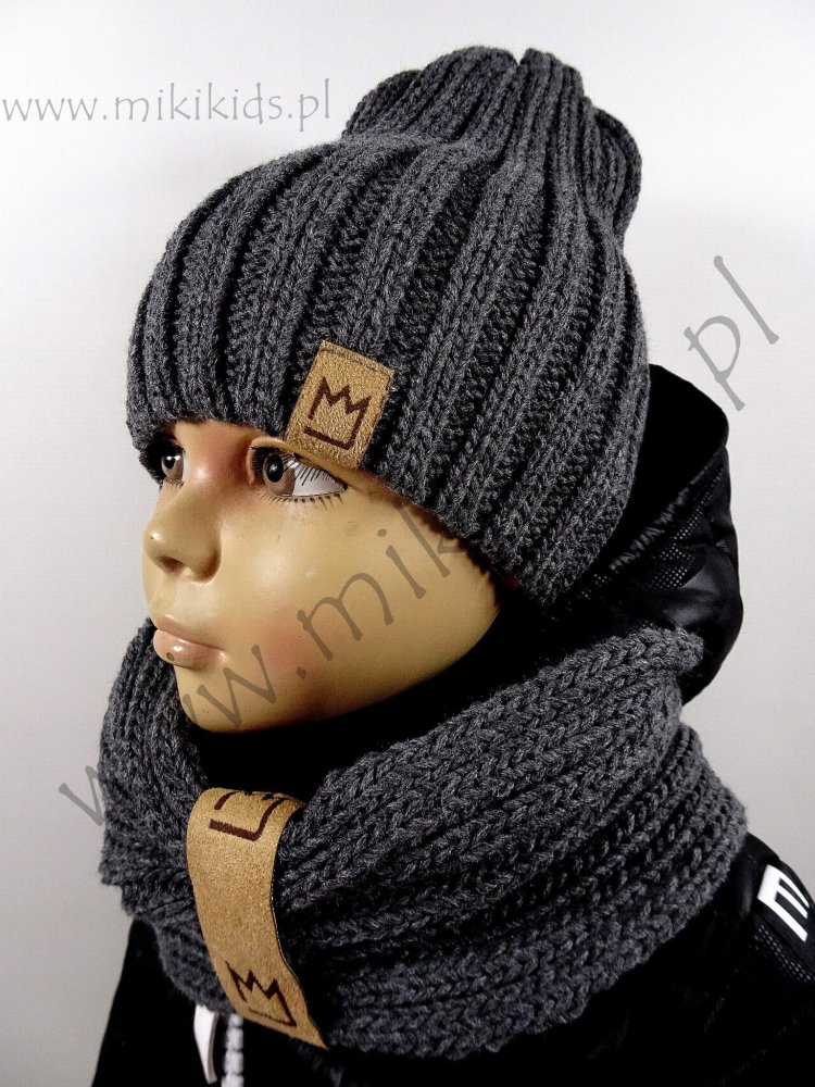 Komplet czapka z kominem GRAFIT / wełniany MIMI