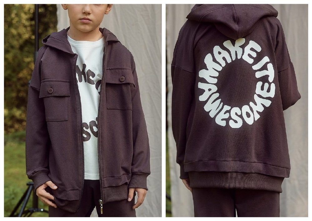 Bluza z kapturem MAKE IT AWESOME / czekoladowa ALL FOR KIDS