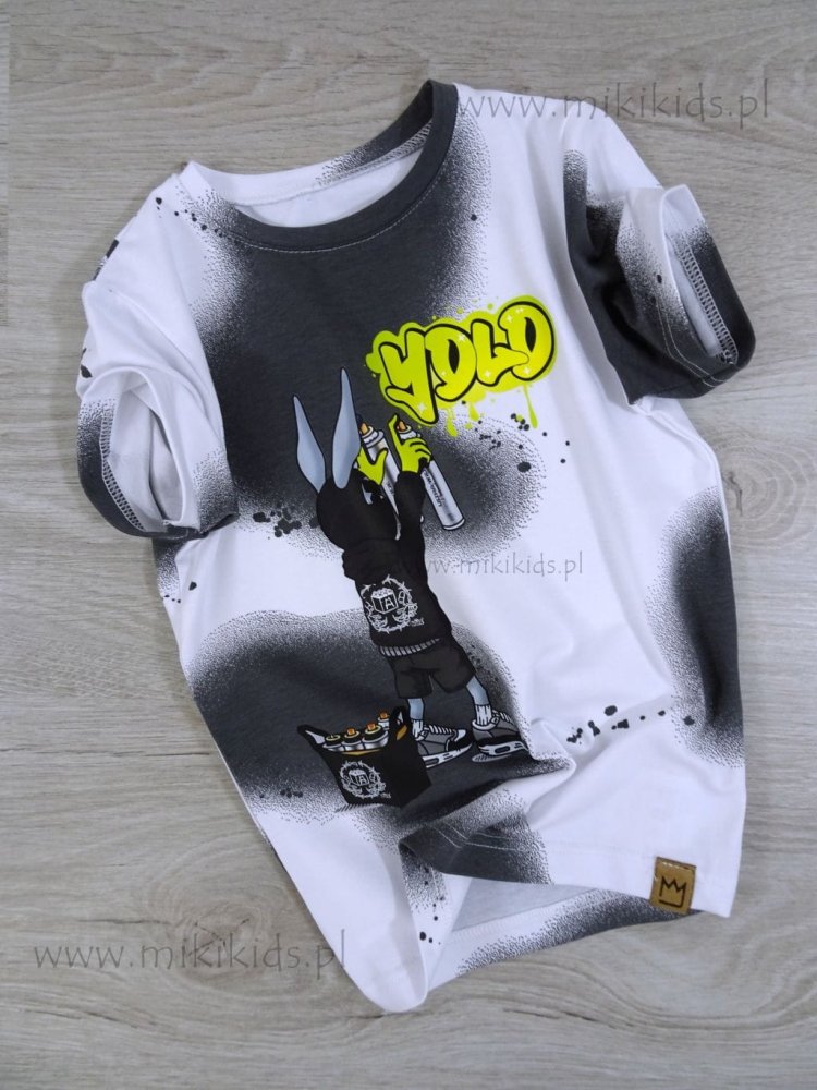 T-shirt bawełniany spray YOLO / black MIMI    