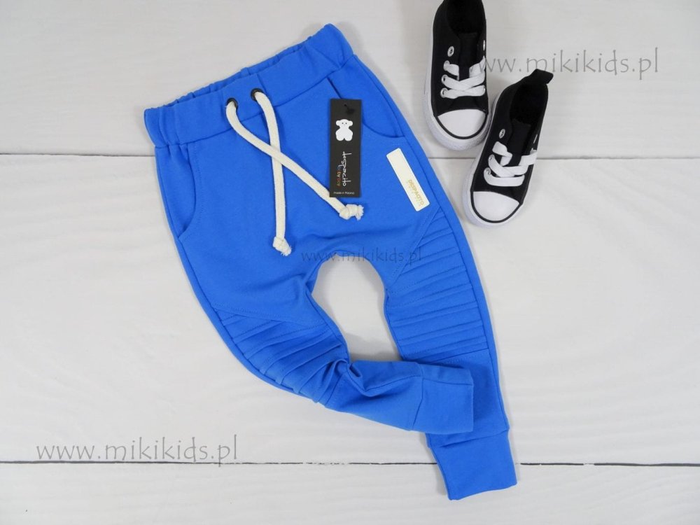 Spodnie bawełniane zakładki / kobalt DESPACITO   