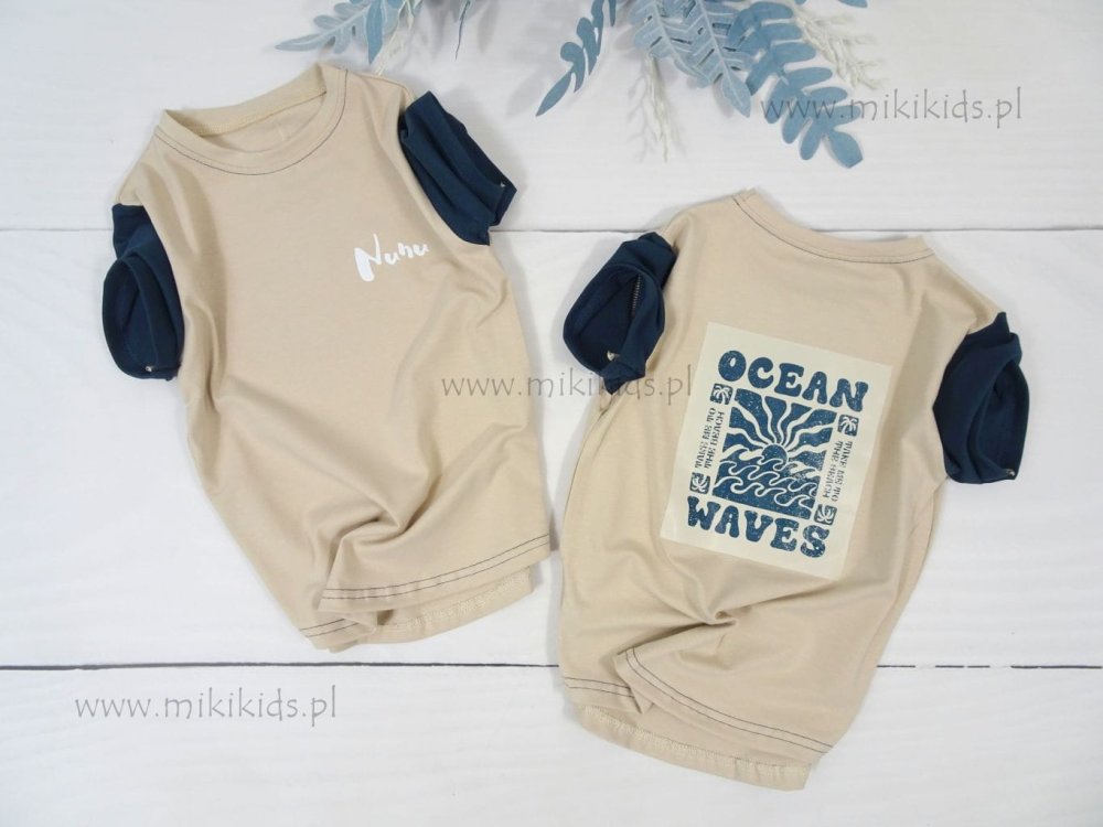T-shirt slim OCEAN WAVE / beżowy NUNU 