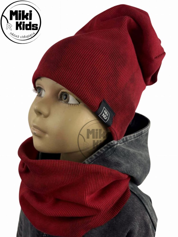 Czapka z kominem TIE DYE prążek / red NUNU  