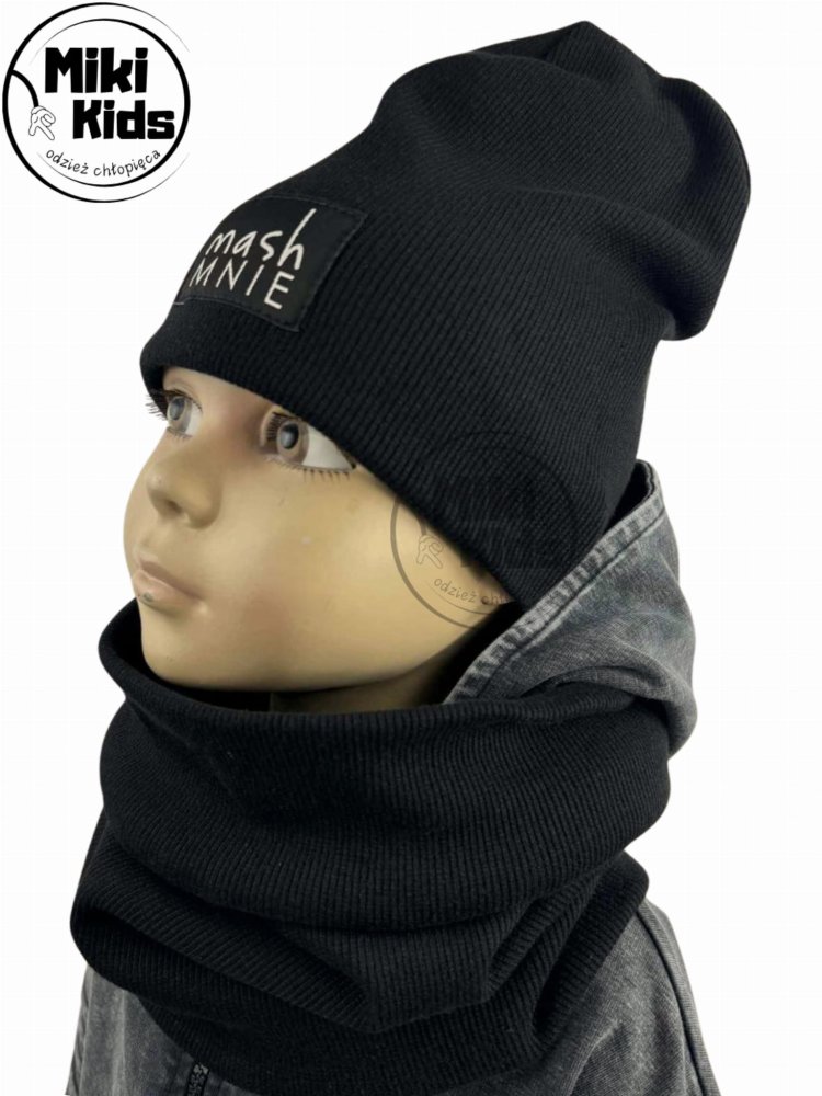 Komplet czapka z kominem / czarny  MASHMNIE  