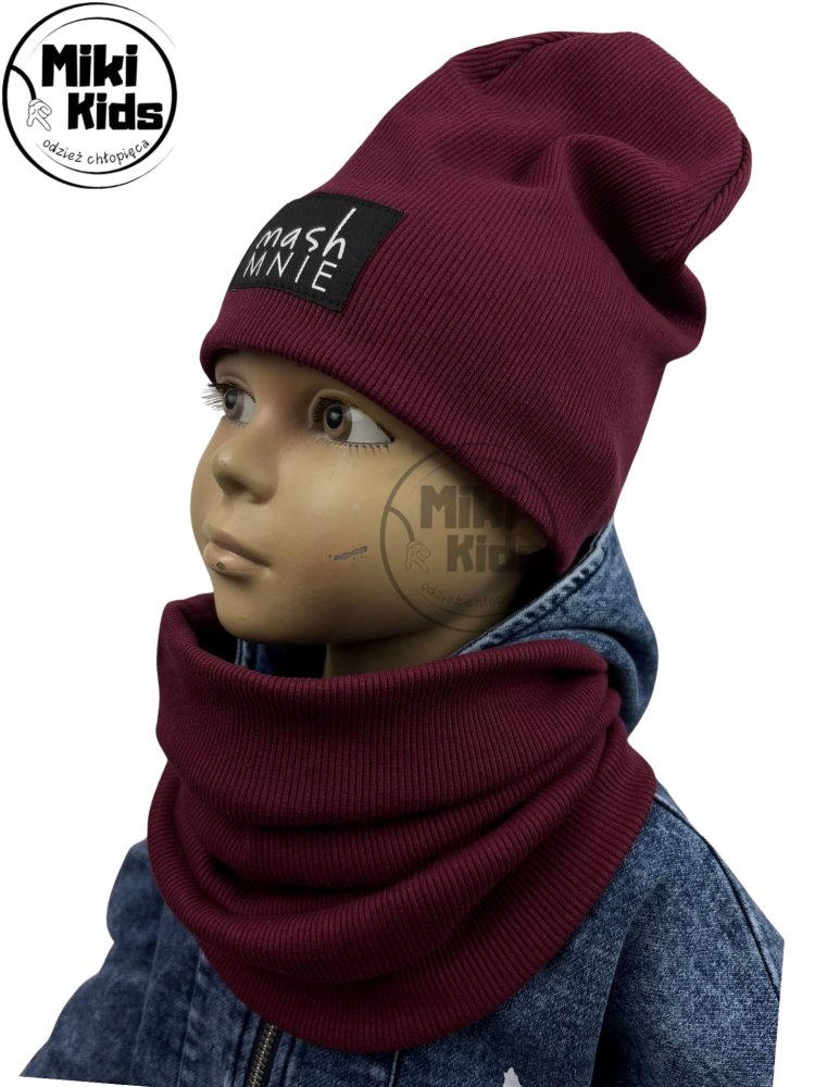 Komplet czapka z kominem / bordowy  MASHMNIE  