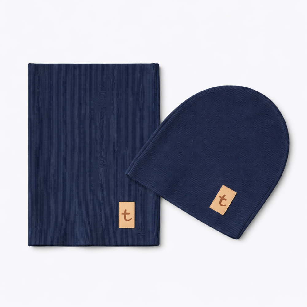 Komplet czapka z kominem / pojedynczy prążek / navy TUSS