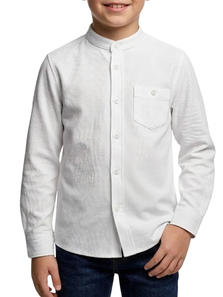 Koszula na stójce  / biała  (wafelek)