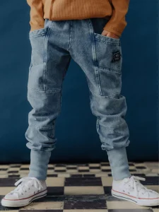 Spodnie joggery dekatyzowane KIESZENIE / light blue NUNU  