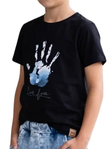 T-shirt dzianinowy HAND / czarny-niebieski MIMI 