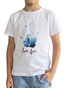 T-shirt dzianinowy HAND / biały-niebieski MIMI  