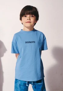 T-shirt bawełniany DESPACITO basic / niebieski jeansowy