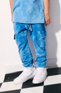 Spodnie dekatyzowane JOGGERY off white / niebieskie DESPACITO 