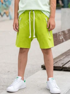 Szorty bawełniane z zamkami / limonka DESPACITO 