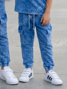 Spodnie dekatyzowane JOGGERY off white / niebieskie DESPACITO 
