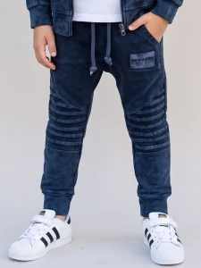 Spodnie dekatyzowane slim  zakładki / navy blue DESPACITO    