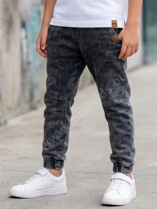 Spodnie joggery slim jeans ACID BLACK / MIMI  