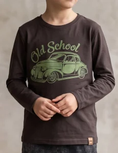 Longsleeve bawełniany OLD SCHOOL / czekoladowy MIMI 