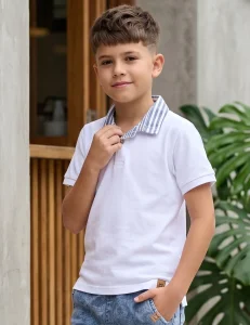 Koszulka polo lacoste biała / paski niebieskie MIMI  