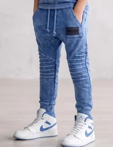Spodnie dekatyzowane slim  zakładki / niebieskie DESPACITO   