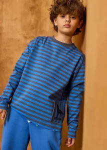 Longsleeve MASHMNIE / paski grafitowo-niebieskie