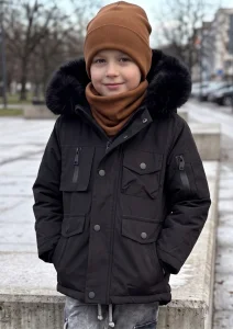 Kurtka zimowa parka / czarna z kieszonkami