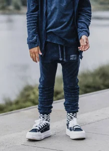 Spodnie dekatyzowane zakładki acid navy blue / DESPACITO 