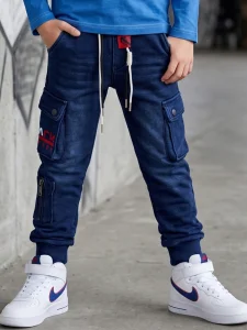Spodnie ocieplane dekatyzowane bojówki / dark blue-red