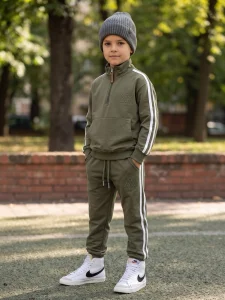 Dres z lampasem i kangurką  / khaki
