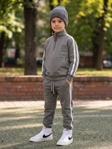 Dres z lampasem i kangurką  / szary