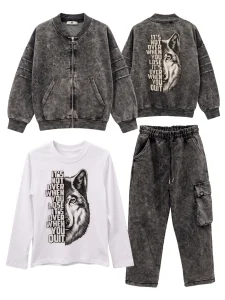 Komplet dekatyzowany 3 częściowy WOLF / szary